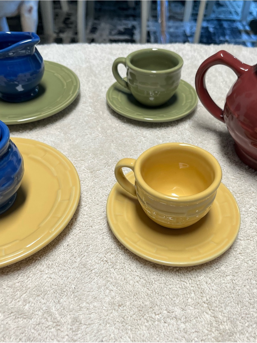 Longaberger Colorful Ceramic Tea Set with Teapot and Cups - Picture 2 of 10